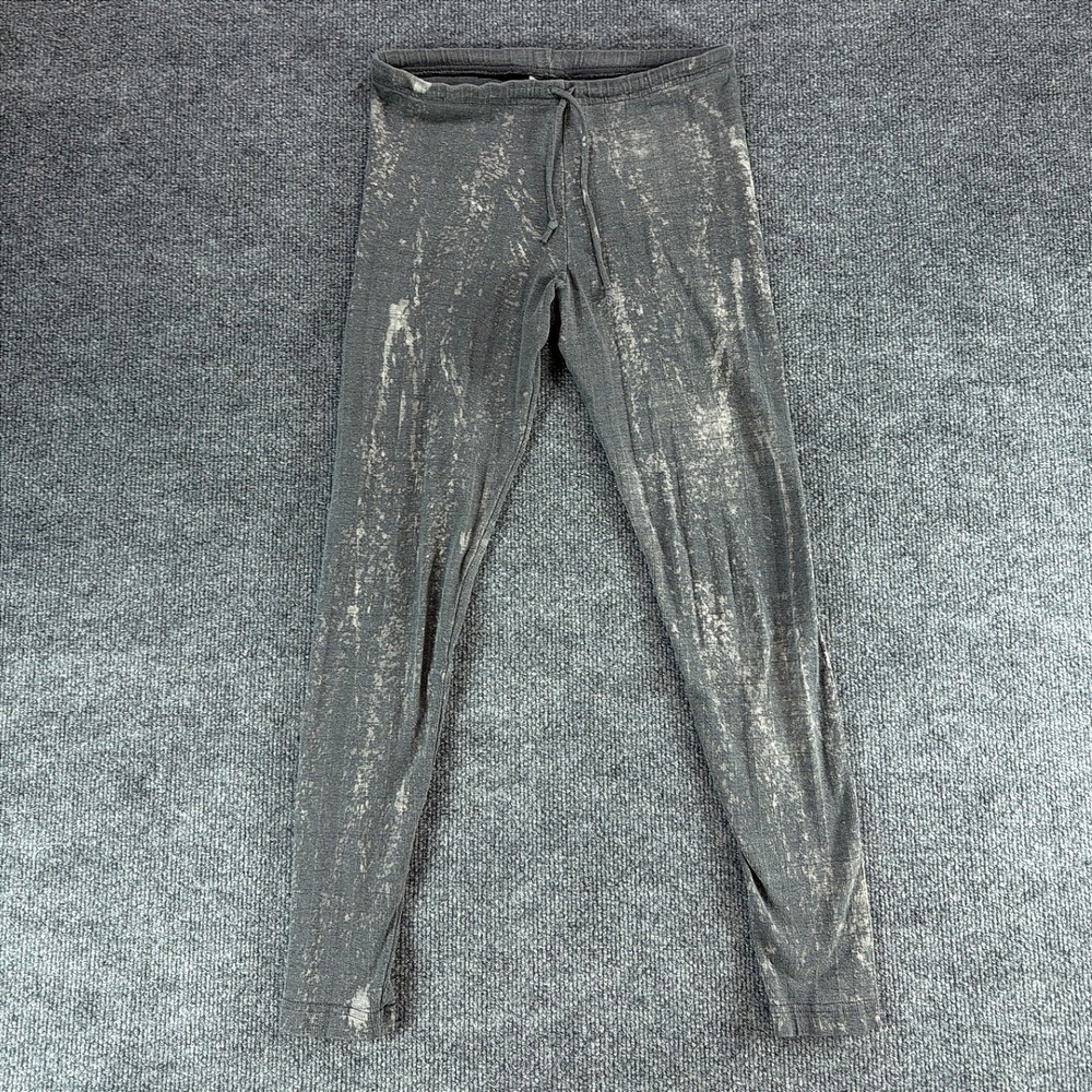 VTG Rainbeau Womens Ribbed Acid Wash Leggings Gray Drawstring‎ Made in USA